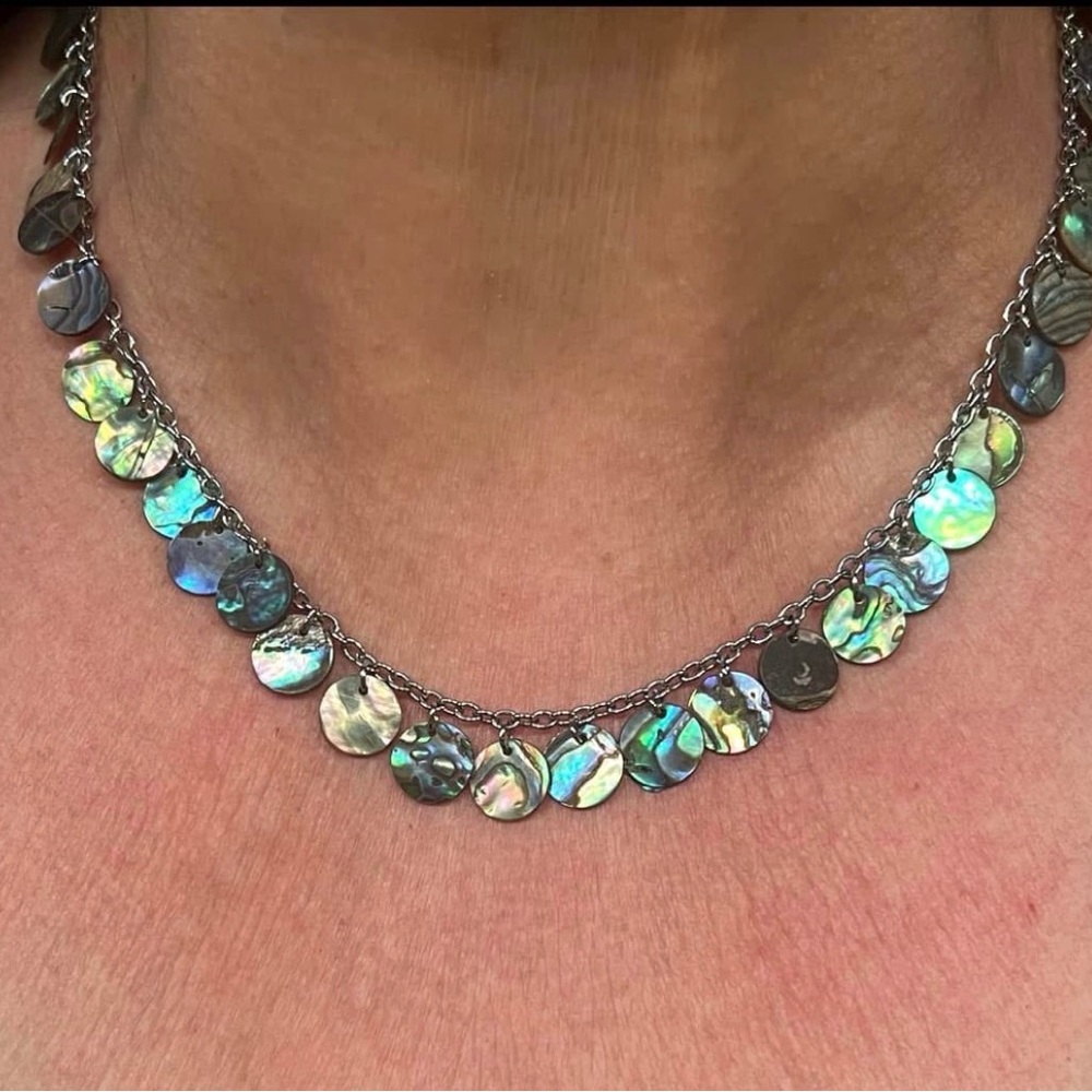 Silvertone Iridescent Shell Necklace